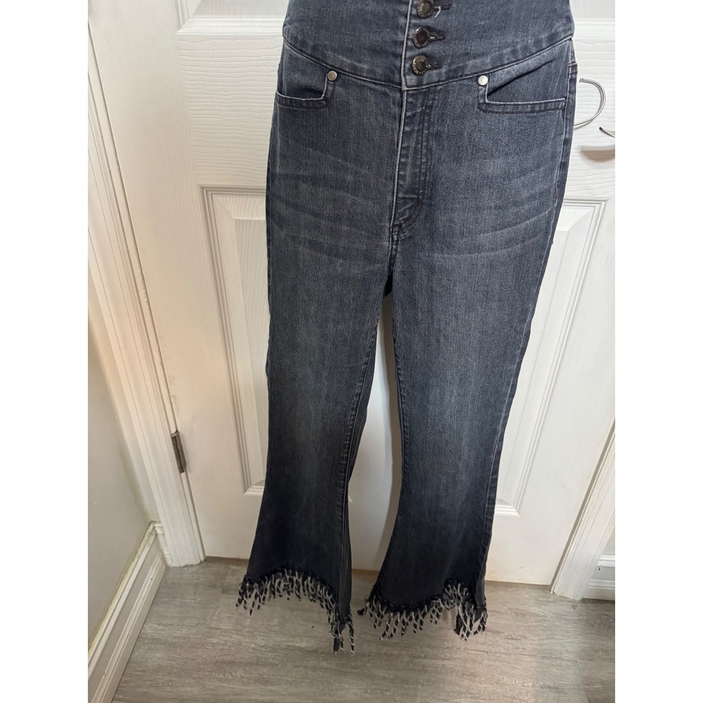 Red Jeans NYC Womens High Waisted Fringed Hem Flare Jeans Dark Wash Size 6